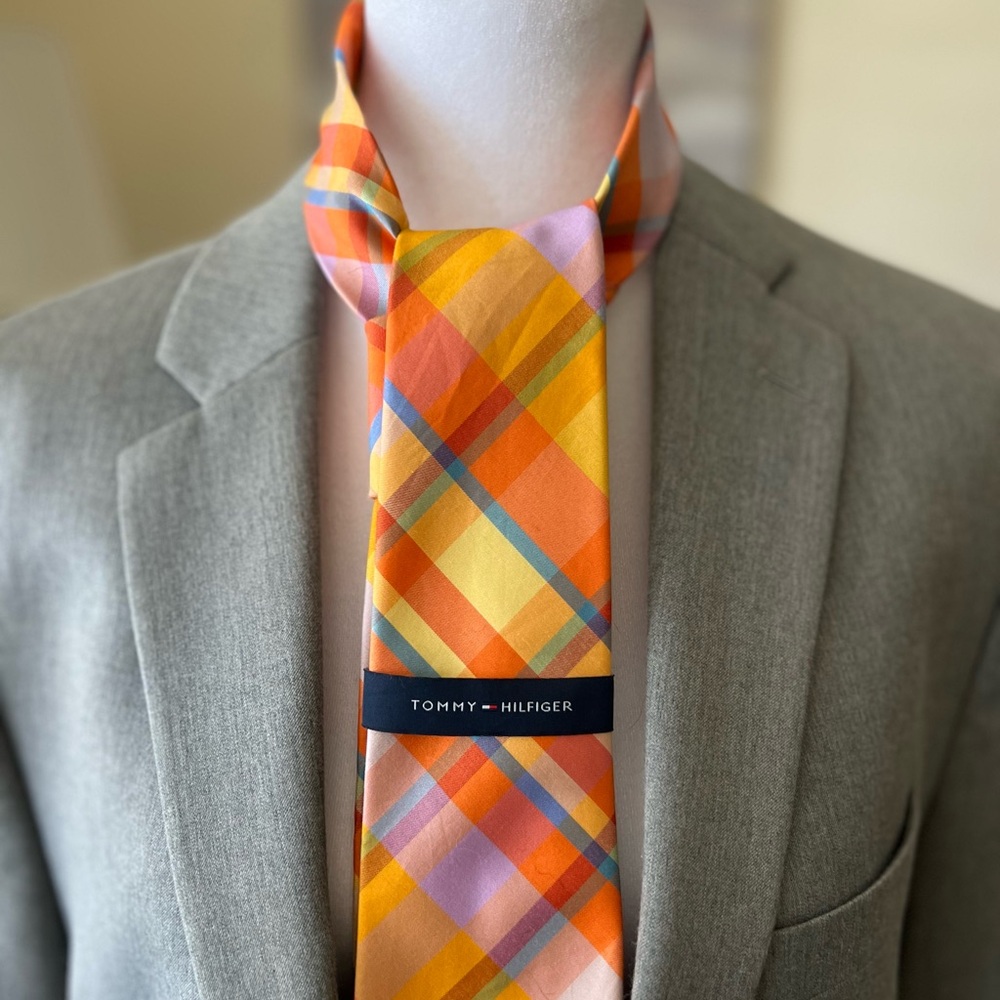 Tommy Hilfiger Vibrant Sunwashed Plaid Tie in Orange and Yellow